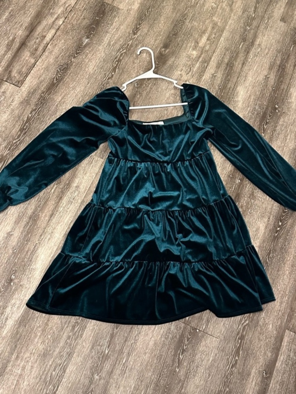 Altar'd State Green Velvet Tiered Long Sleeve Dress